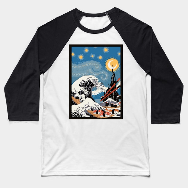 Great Wave Starry Night Baseball T-Shirt by Holailustra